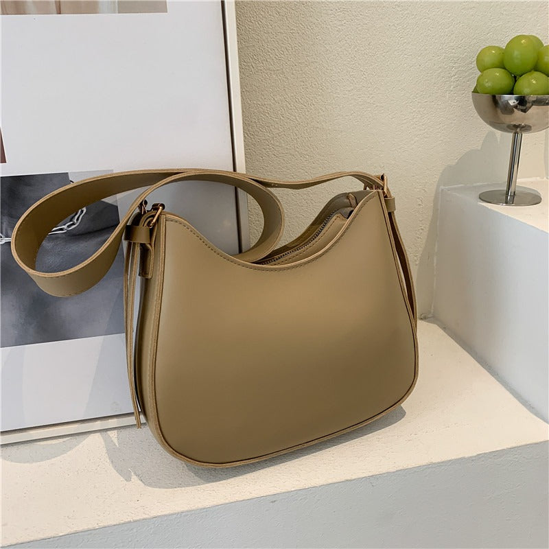 Minimalist Solid Color Textured Zipper Crossbody Bag