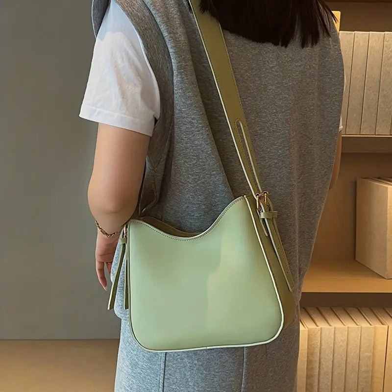 Minimalist Solid Color Textured Zipper Crossbody Bag