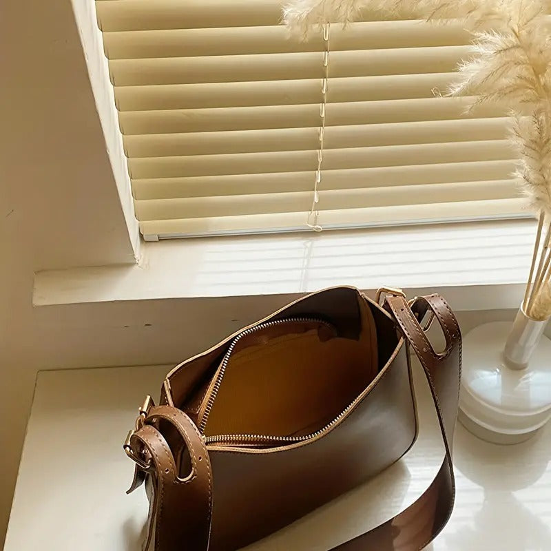 Minimalist Solid Color Textured Zipper Crossbody Bag