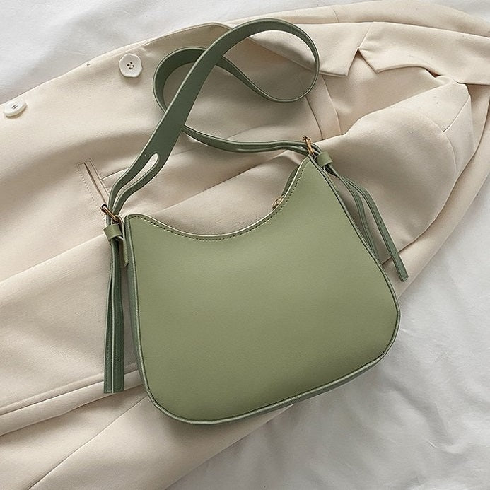 Minimalist Solid Color Textured Zipper Crossbody Bag