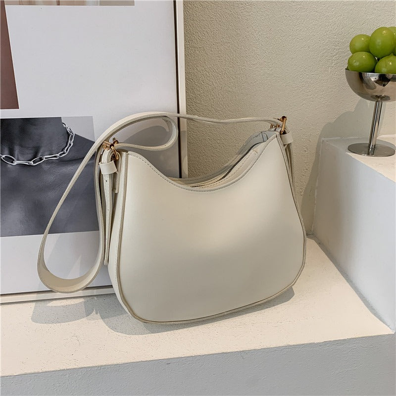 Minimalist Solid Color Textured Zipper Crossbody Bag