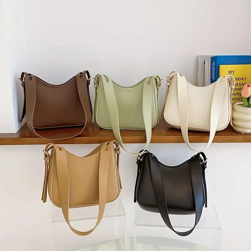 Minimalist Solid Color Textured Zipper Crossbody Bag