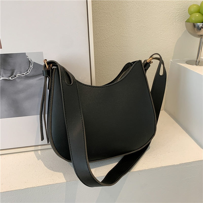 Minimalist Solid Color Textured Zipper Crossbody Bag