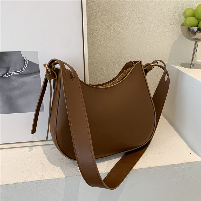 Minimalist Solid Color Textured Zipper Crossbody Bag