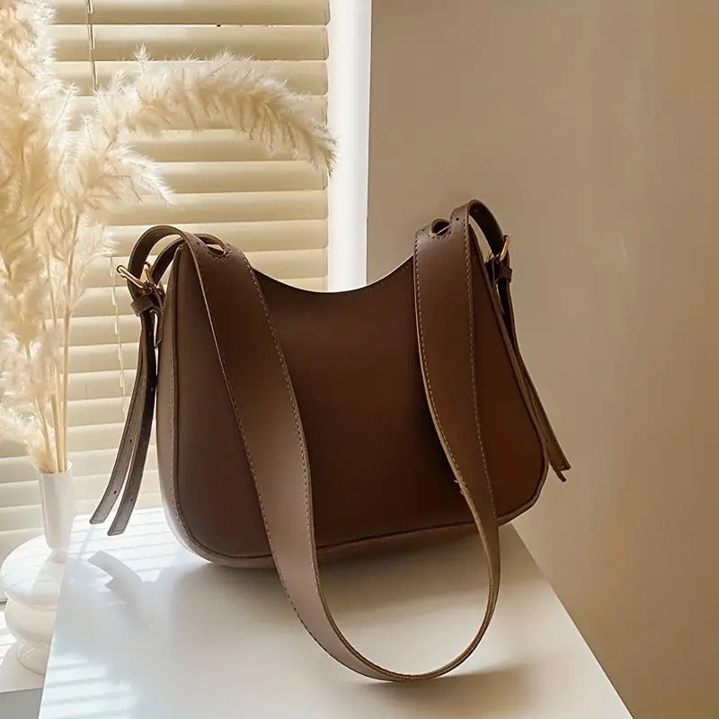 Minimalist Solid Color Textured Zipper Crossbody Bag